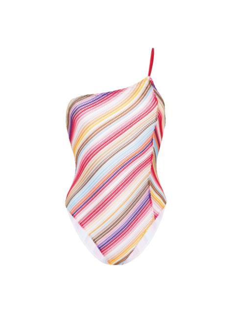 striped open-knit swimsuit