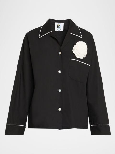 SLEEPER Floral Applique Cotton Poplin Pajama Set