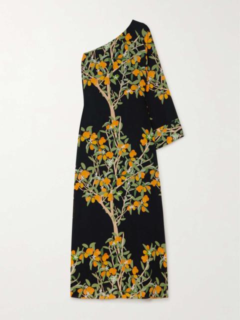 BERNADETTE Lola one-sleeve printed silk-crepe maxi dress