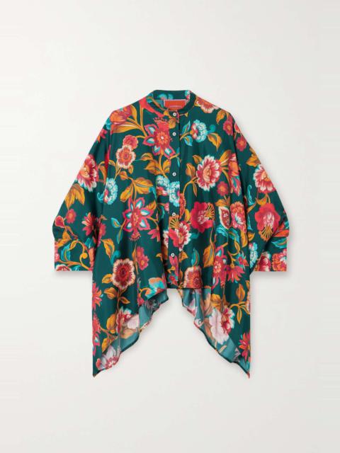 Foulard asymmetric floral-print silk-twill shirt