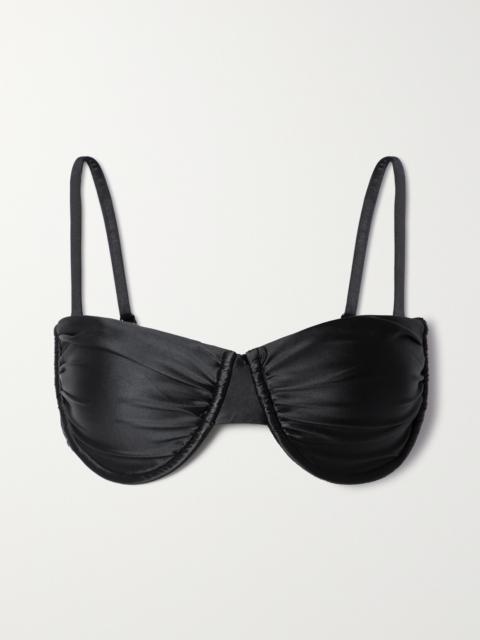 GOOD AMERICAN Ruched Stretch-satin Underwired Bikini Top