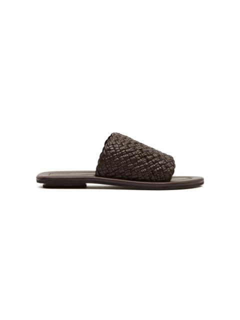 Woven Leather Minimal Slides brown