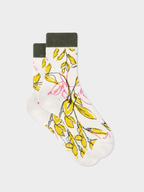 Paul Smith Ivory Cotton-Blend 'Ink Floral' Socks
