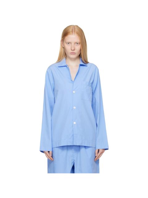 TEKLA Blue Poplin Long-Sleeved Pyjama Shirt