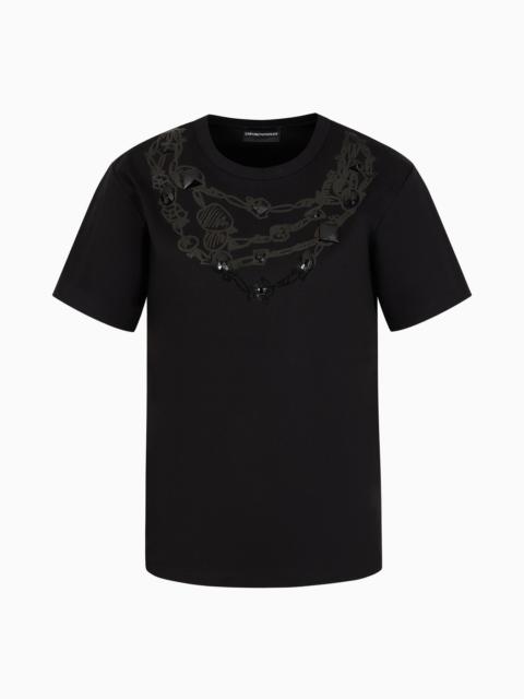 EMPORIO ARMANI Mercerised-cotton T-shirt with a trompe-l’oeil print