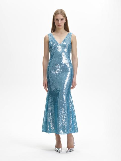 Blue Sequin V-Neck Maxi Dress