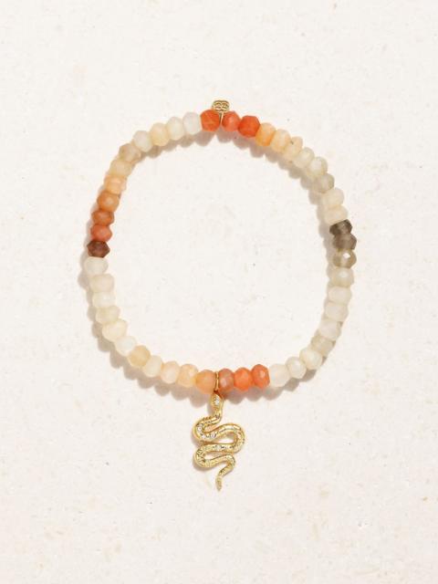 SYDNEY EVAN Snake 14-karat gold, moonstone and diamond bracelet Gold