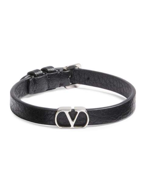 Valentino Men's VLogo Signature Grainy Calfskin Bracelet - Black