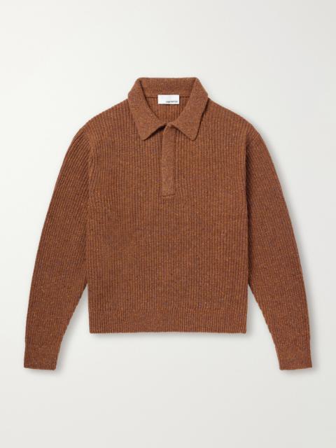 sage NATION Ribbed-Knit Wool Polo Sweater