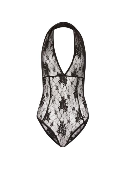 floral-lace halterneck bodysuit