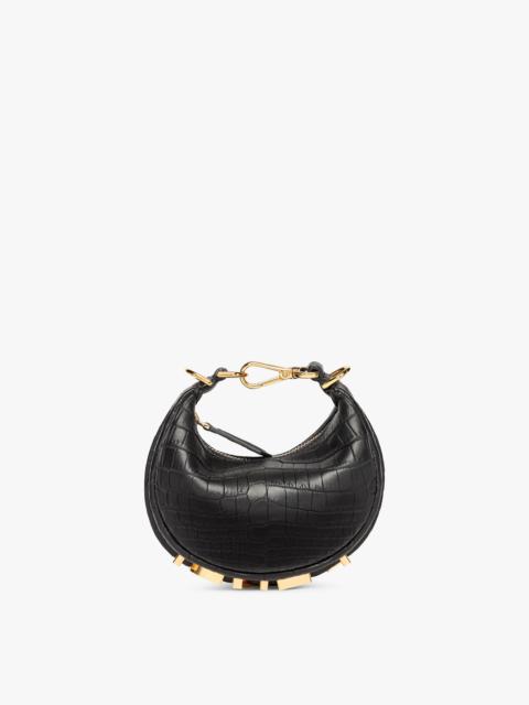 FENDI Nano Fendigraphy Hobo bag with zip fastening, embellished with vintage gold metal FENDI lettering. T