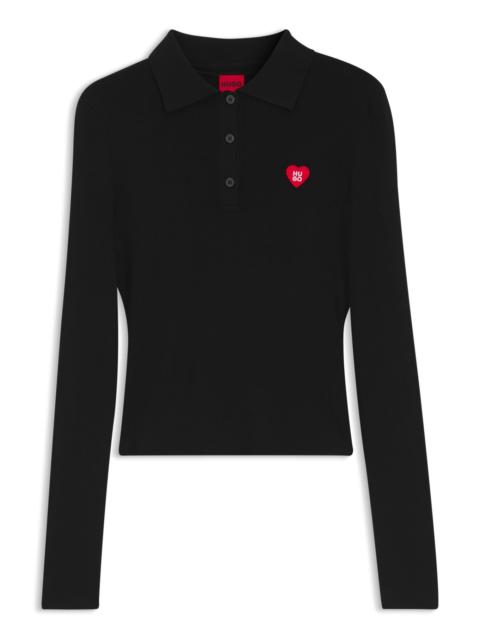 HUGO SLIM-FIT SWEATER IN RIBBED CREPE WITH POLO COLLAR