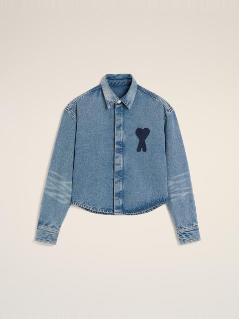 AMI Paris BLUE COTTON AMI DE COEUR CROPPED SHIRT