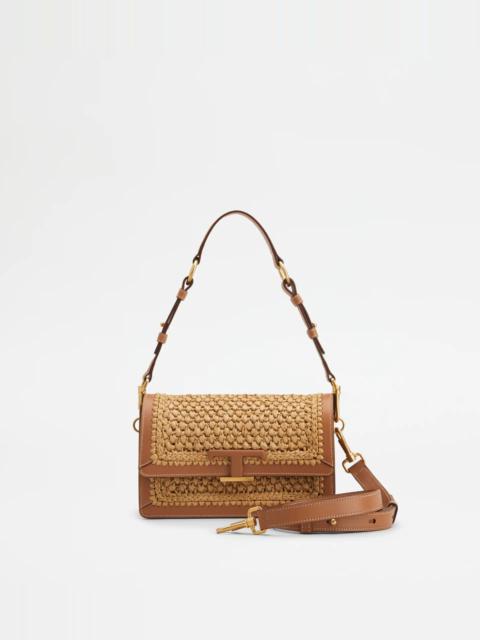 Tod's SHOULDER BAG IN FABRIC AND LEATHER MINI - BEIGE, BROWN