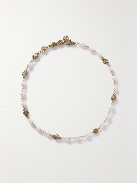 GUCCI Gold-tone faux pearl necklace
