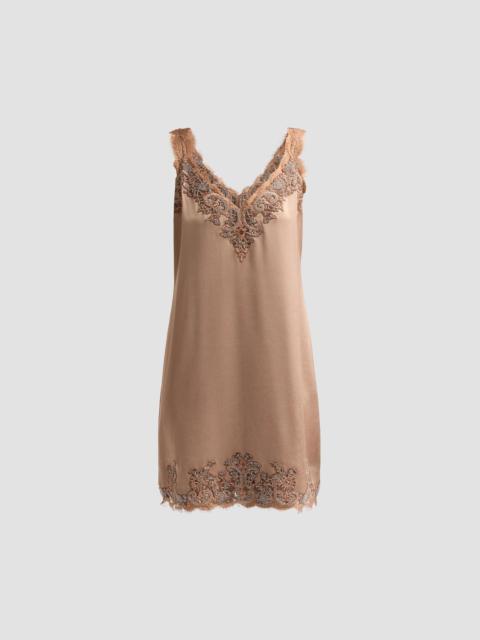 KOBI HALPERIN Women's Ciara Embroidered Lace-Trimmed Mini Slip Dress - Toffee