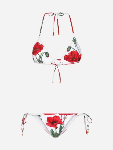 Dolce & Gabbana Poppy-print triangle bikini
