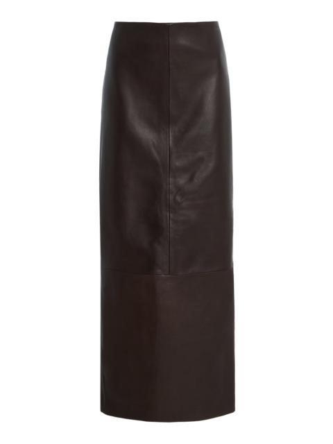 ST. AGNI Exclusive Leather Maxi Column Skirt brown