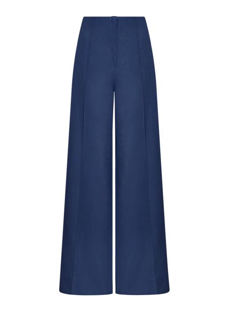 ANDRES OTALORA La Vida Es Pintucked Linen Wide-Leg Pants blue
