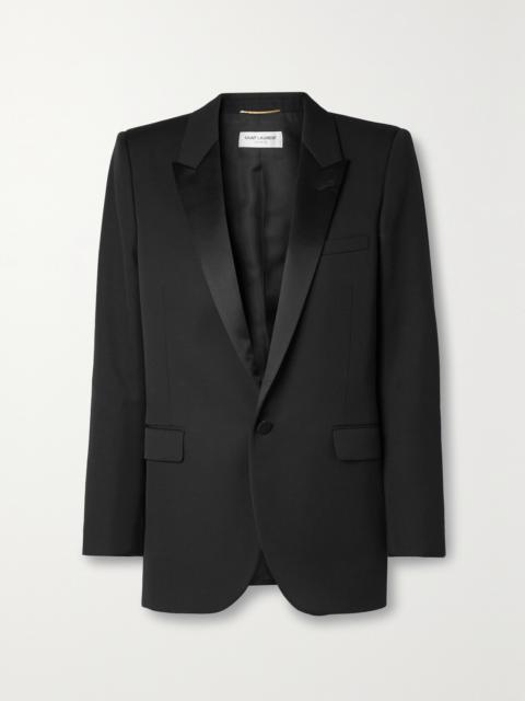 SAINT LAURENT Tube Satin-trimmed Grain De Poudre Wool Blazer