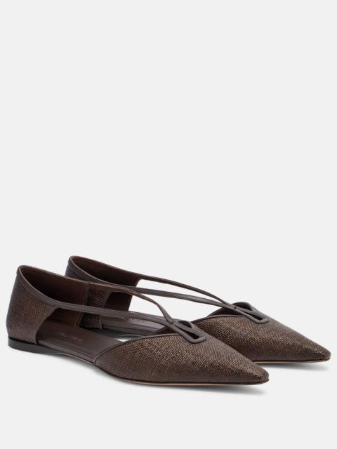 Max Mara Volpino leather-trimmed woven ballet flats