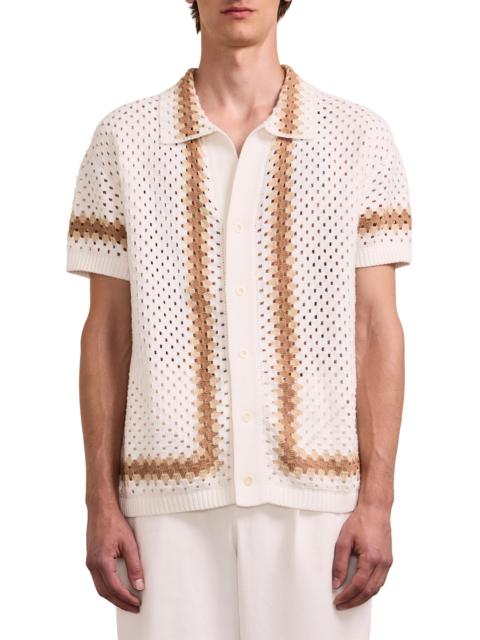 FRESCOBOL CARIOCA Men's Marques Eyelet Cotton Cardigan - Ivory