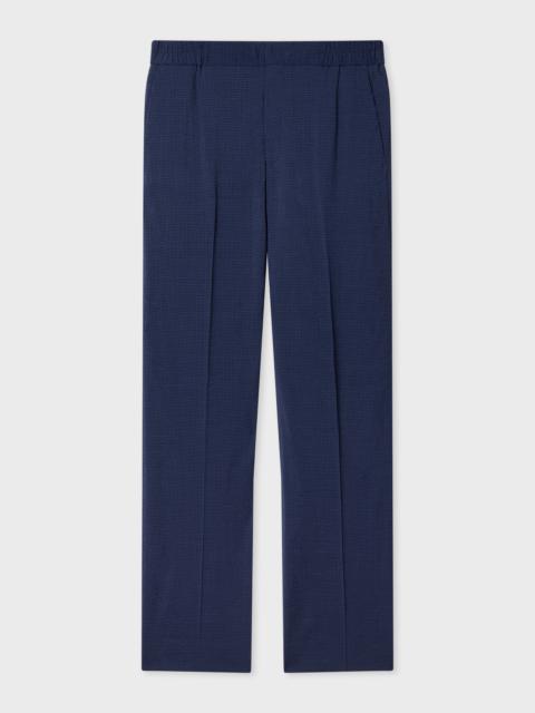 Paul Smith Navy Stretch-Wool Seersucker Check Elasticated-Waist Trousers