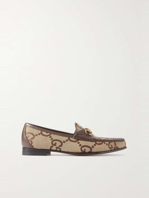 GUCCI Frame horsebit-detailed leather-trimmed canvas-jacquard loafers