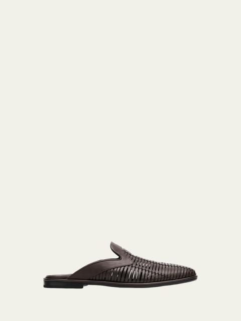 FERRAGAMO Men's Double-Stitched Leather Slide Mules