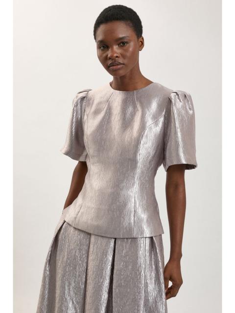 KAREN MILLEN Metallic Textured Puff Sleeve Top
