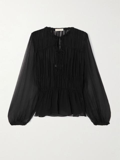 ULLA JOHNSON Gathered silk-crepon blouse Black