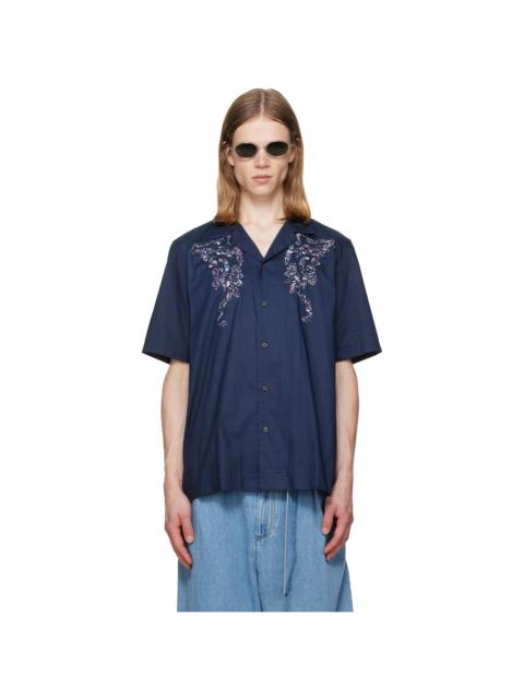 Dries Van Noten Navy Cotton Appliqué Shirt