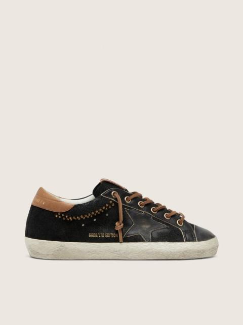 Golden Goose Women’s Super-Star LTD in black glitter leather with black leather star