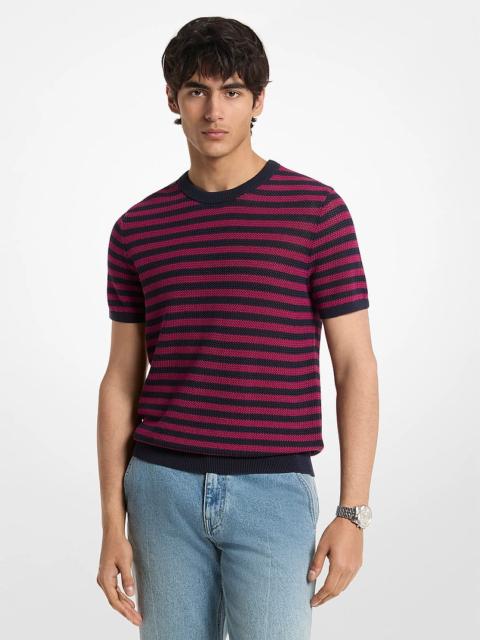 MICHAEL KORS Striped Mesh Cotton Short-Sleeve Sweater