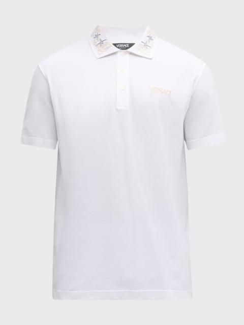 Men's Embroidered-Collar Polo Shirt