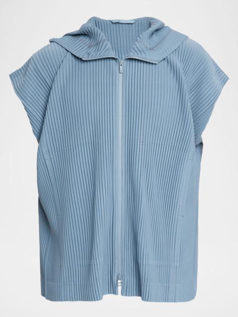 ISSEY MIYAKE Men's Monthly Colors August Pleated Hooded Cap-Sleeve Jacket