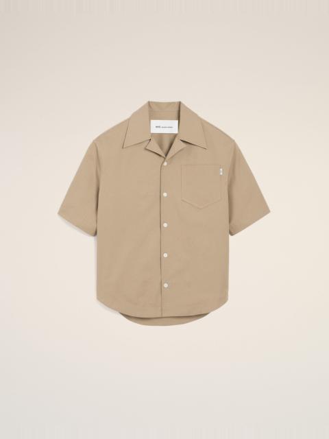 AMI Paris BEIGE COTTON SHORT SLEEVE CAMP COLLAR WIDE SHIRT