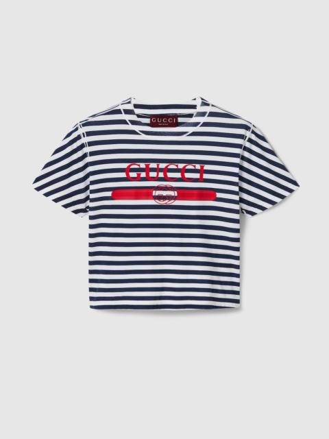 GUCCI Striped cotton jersey T-shirt with Gucci print