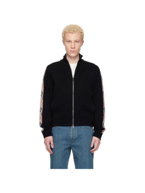 Burberry Black Check Trim Zip-Up Sweater