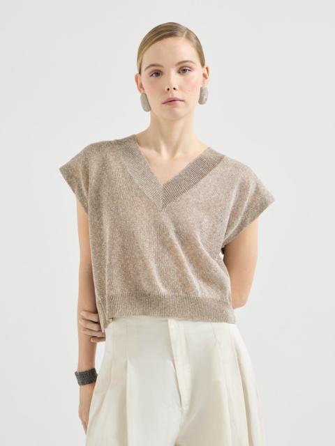 Brunello Cucinelli Linen and cotton Diamond yarn sweater with short sleeves