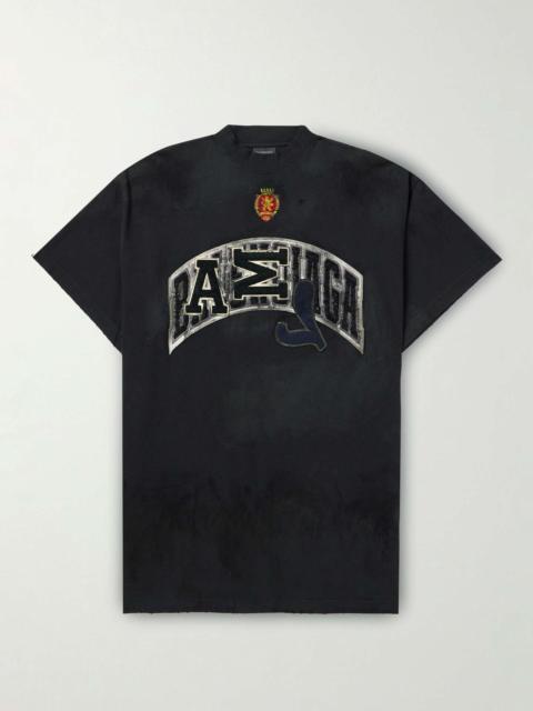 BALENCIAGA Distressed Logo-Appliquéd Cotton-Jersey T-Shirt