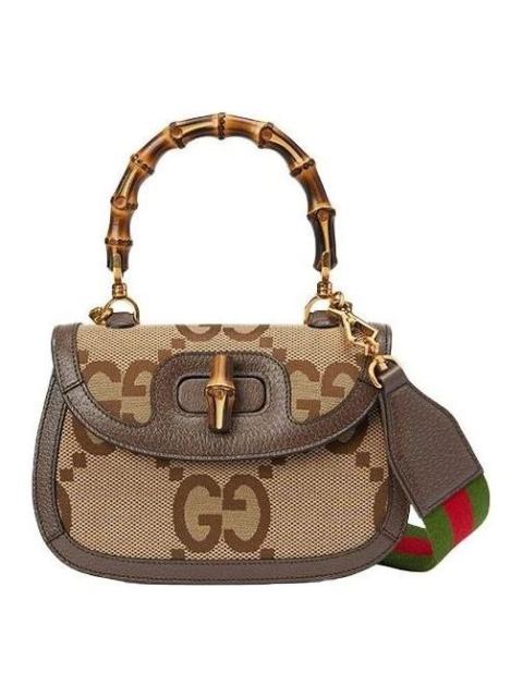 GUCCI (WMNS) Gucci Bamboo 1947 Jumbo GG Small Top Handle Bag 'Beige Brown' 675797-UKMDT-2570