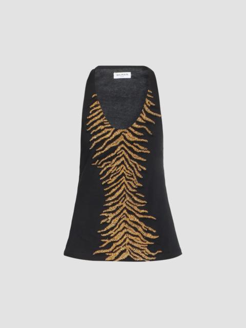 Balmain Women's Tiger-Embroidered Cotton Tank - Noir Multi