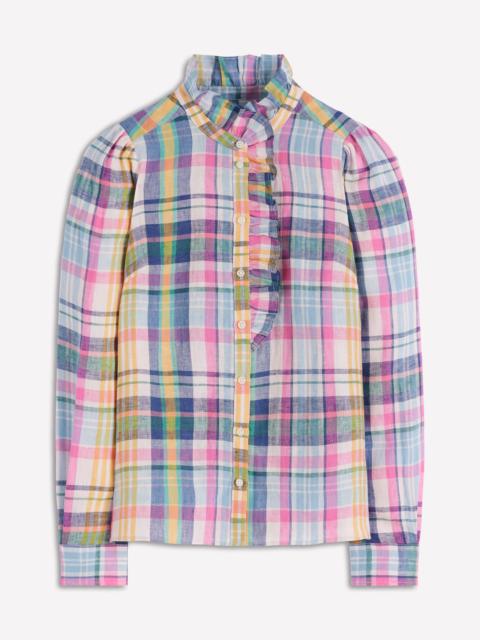 BODEN Isabel Ruffle Linen Shirt-Multi Check
