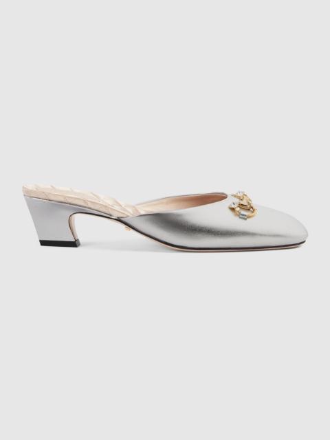 GUCCI Gucci Horsebit Crystals Metallic Leather Mules