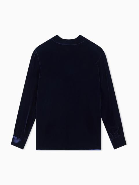 GIORGIO ARMANI BLOUSE IN VELVET WITH STAND-UP COLLAR AND RIBBONS