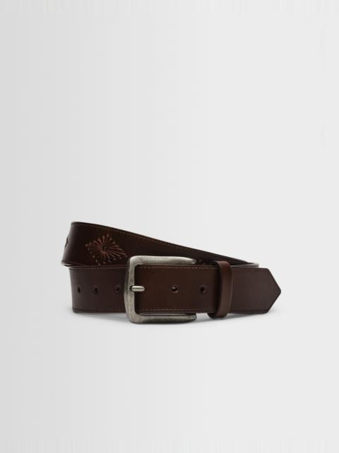 Wax London Paton - Brown Embroidered Leather Belt