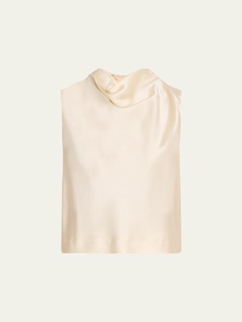 Vince Cropped Satin Cowl-Neck Top