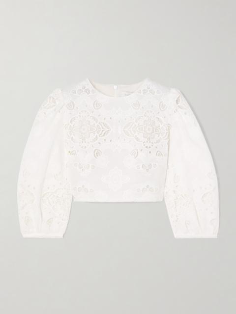BORGO DE NOR Alfie Cropped Broderie Anglaise Poplin Top