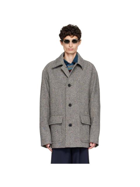 Dries Van Noten Black & Gray Wool Tweed Jacket